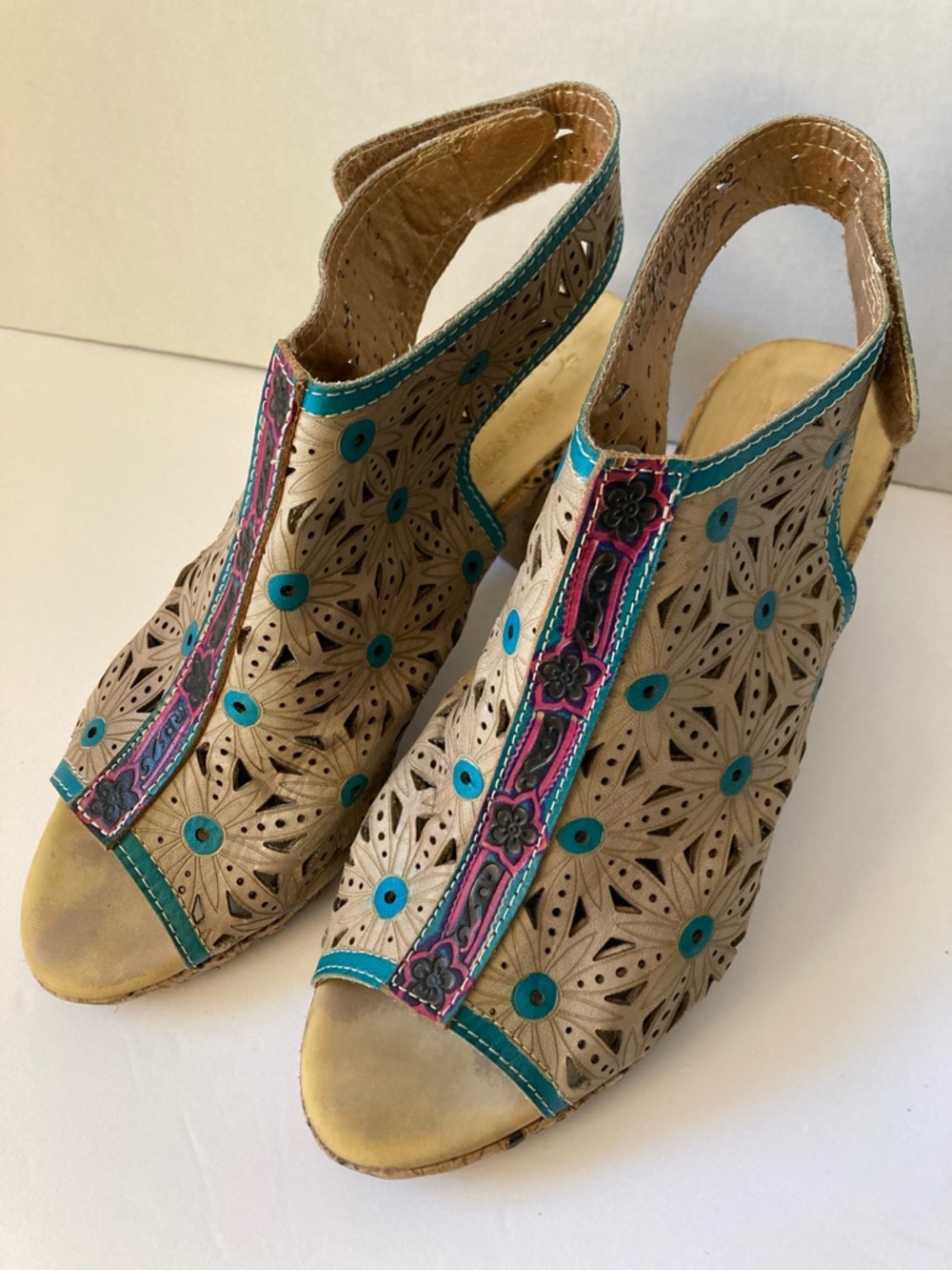 Spring Step Lartiste leather floral Slingback Sandals size 38/7.5-8